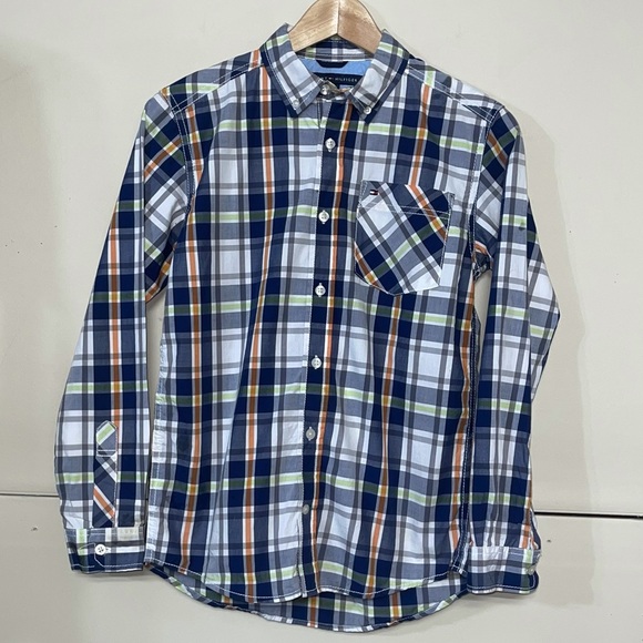 Lot of 2 Tommy Hilfiger boys plaid long sleeve Sz M 12-14 - Picture 5 of 7